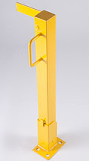 Front face of dock door guard in upright position